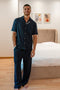 Men Summer Pajama Set Navy Shark Buttoned Tee + Pants